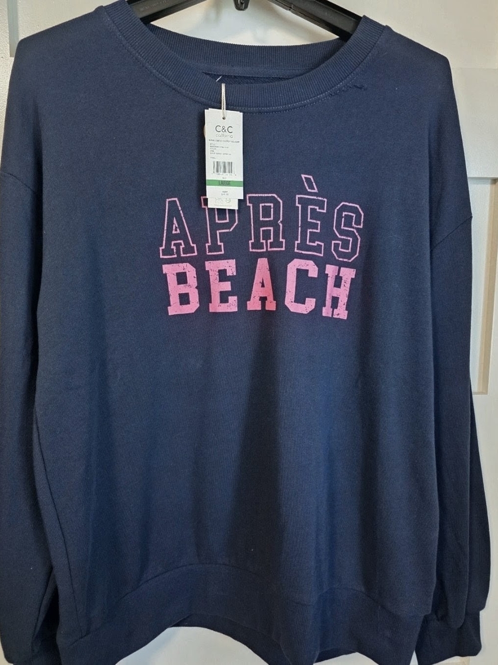 C.C Navy Crewneck Sweatshirt with Pink 'APRÈS BEACH' Graphic